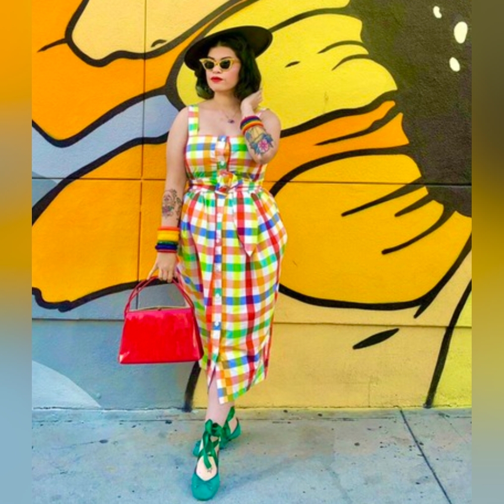 NWT Christopher John Rogers Target Colorful Plaid Gingham Belted Midi Dress